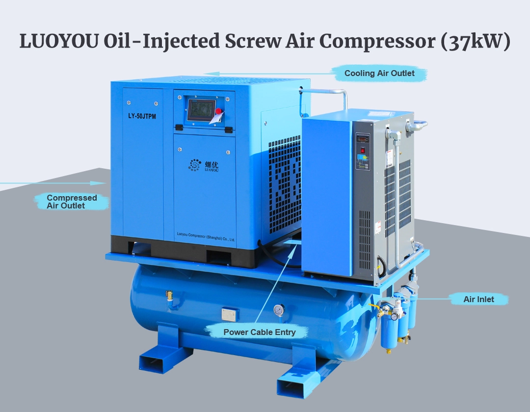 Compresor de Tornillo Industrial de 37kw Especialmente para Corte por L&aacute;ser, Suministro 4 en 1 PM VSD 16 bar, Dise&ntilde;o Compacto